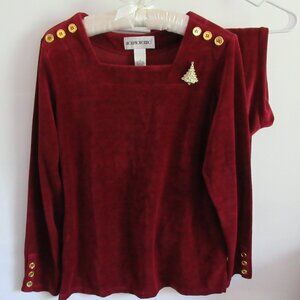Brownstone Studio burgundy velour 2-piece long sleeve top/pants set *Sz M*
